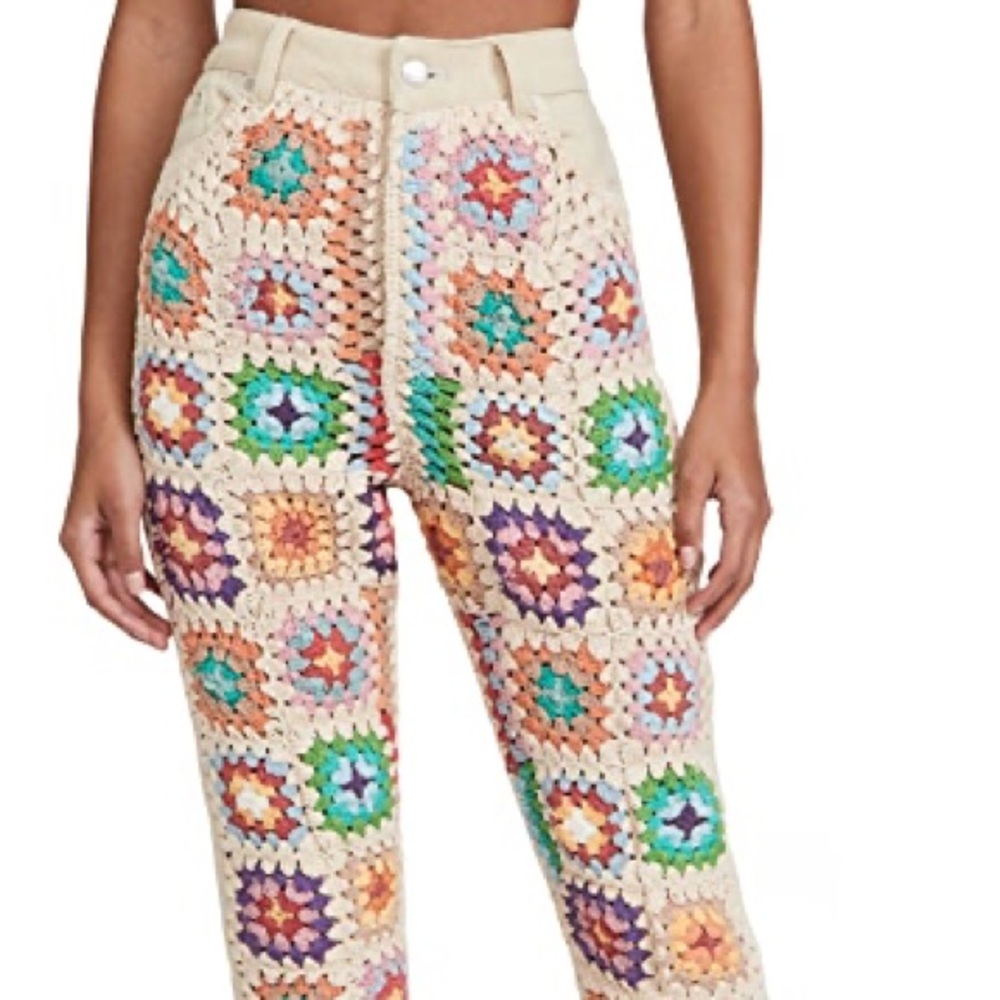 NWOT Free People Zuri Crochet Granny Square Relaxed Straight Jeans Z5-11 - Picture 10 of 14